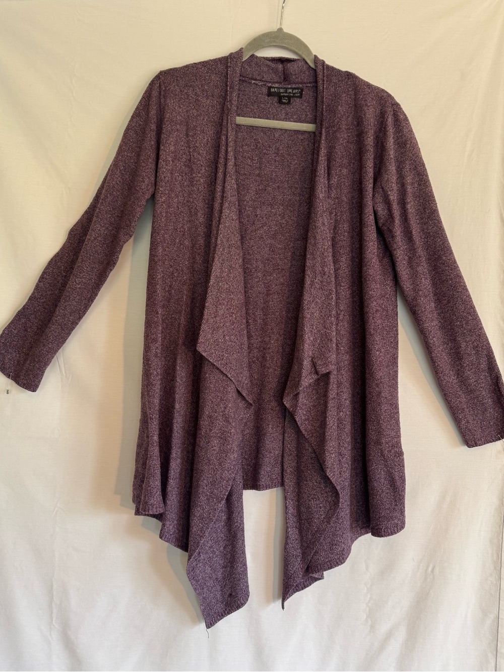 Barefoot Dreams Open-Front Draped Cardigan — Plum